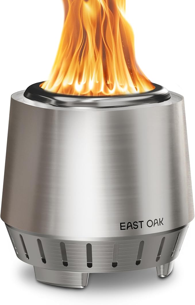 East Oak Fuoco Smokeless Fire Pit 7'' for Patio and Outdoor, 3-in-1 Ash Pan | Portable Wood & Pellet Tabletop Firepit | Stainless Steel 120% More Efficient Burn | Easy Ignition & Compact Design