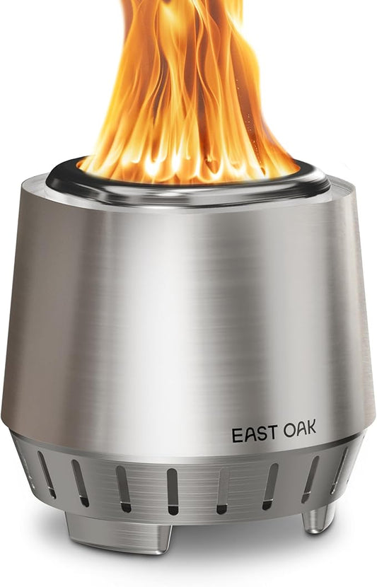 East Oak Fuoco Smokeless Fire Pit 7'' for Patio and Outdoor, 3-in-1 Ash Pan | Portable Wood & Pellet Tabletop Firepit | Stainless Steel 120% More Efficient Burn | Easy Ignition & Compact Design
