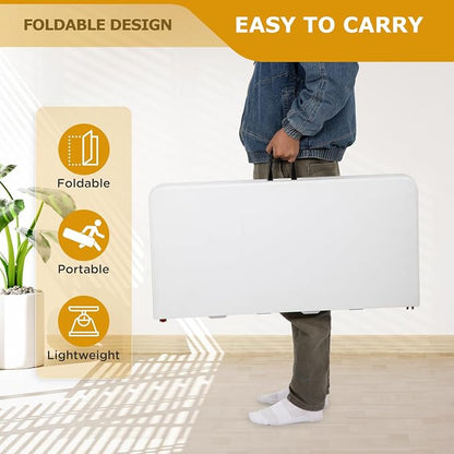 PayLessHere 34" Square Plastic Folding Card Table, Portable Outdoor Dining Table with Collapsible Legs and Carrying Handle,Plastic Tables for Camping,Picnic, Office, Party, White