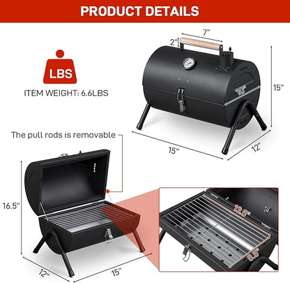 Outvita Portable Charcoal Grill, Tabletop Multi-functional Barbecue Smoker, Small BBQ Grill for Outdoor Cooking Camping Hiking Picnic Garden Beach Party