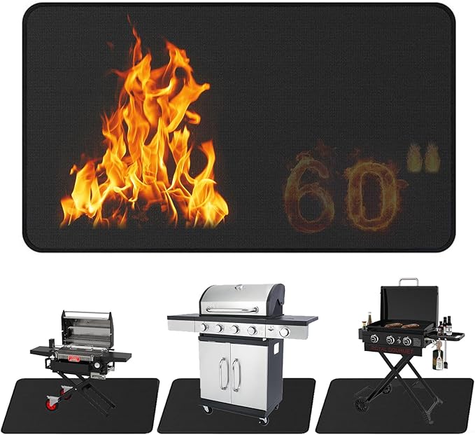 Large 60 x 40 Inch BBQ Under Grill Mat for Outdoor, Indoor Fireplace Mat Fire Pit Mat, Double-Sided Fireproof Grill Pad, Waterproof Under Pet Cage Mat