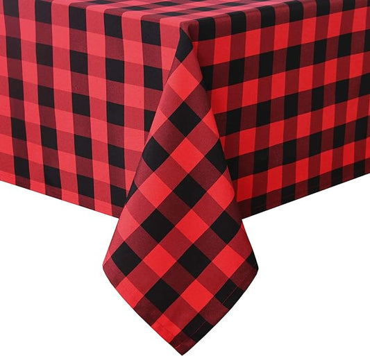 Hiasan Checkered Tablecloth Rectangle - Stain Resistant, Waterproof and Washable Table Cloth Gingham for Christmas, Outdoor Picnic, Holiday Dinner, 60 x 120 Inch, Black and Red