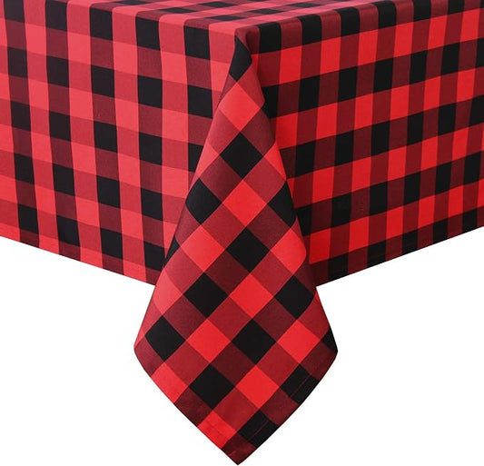 Hiasan Red and Black Checkered Tablecloth Rectangle - Stain Resistant, Waterproof Polyester Picnic Table Cloth for Christmas, Dining Room, Outdoor Use,60 x 84 Inch Gingham Pattern