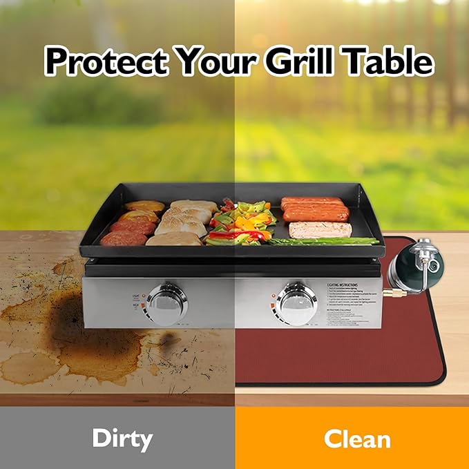 25x19.5in Heat Resistant Grill Mats for Outdoor Grill to Protect Your Prep Table and Outdoor Grill Table - Fire Proof & Water Proof & Oil Proof BBQ Mat - Red (1mm)