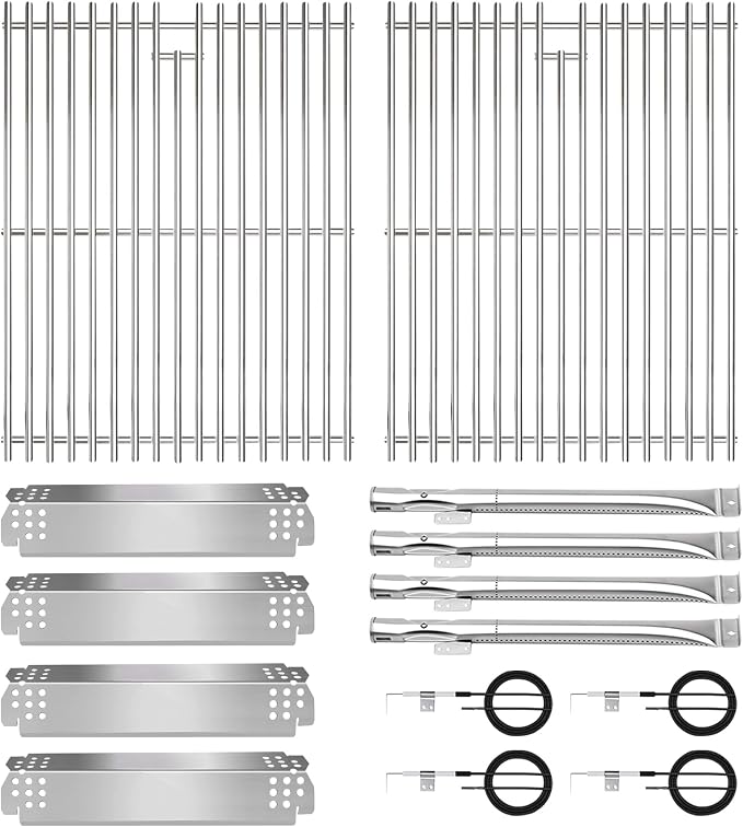 CANDANA Replacement Parts for Nexgrill 4 Burner 720-0830H 720-0830D 720-0783C 720-0783E 720-0958A, 17" Stainless Steel Grill Grate, Grill Burner, Heat Plate, Igniters for 5 Burner 720-0888N