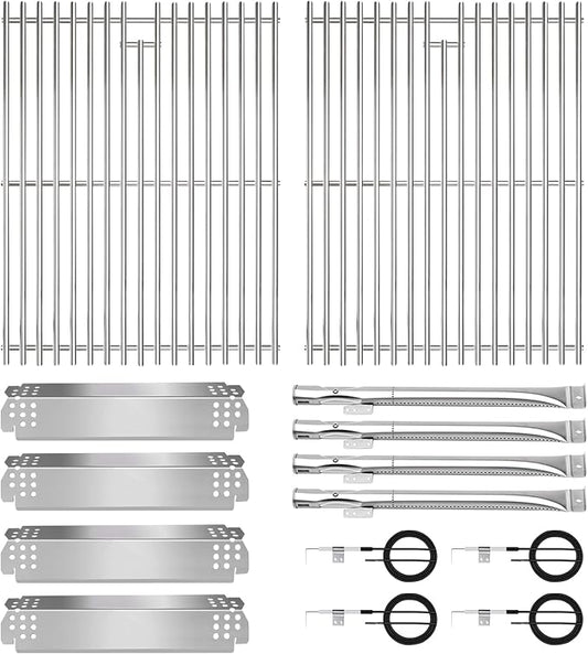 CANDANA Replacement Parts for Nexgrill 4 Burner 720-0830H 720-0830D 720-0783C 720-0783E 720-0958A, 17" Stainless Steel Grill Grate, Grill Burner, Heat Plate, Igniters for 5 Burner 720-0888N
