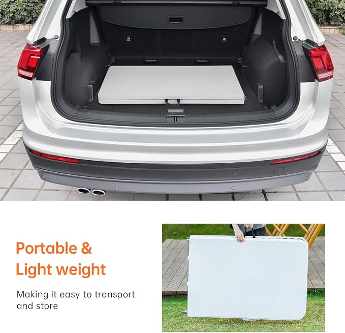 PayLessHere Outdoor Dining Table 8FT Plastic Camping Table Portable Party Table with Carrying Handle for Parties Wedding BBQ Camping Dining Kitchen
