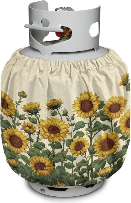 Sunflower Propane Tank Cover 20lb Easy to Install Gas Tank Cylinder Cover for Outdoor Camping Yard Party Waterproof Grill Accessories Gift for Friends