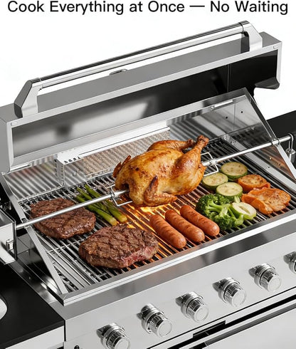 BBQ Outdoor Kitchen Island Grill Barbecue Modular Patio Kitchens Kits with Electric Rotisserie, Sink, fridge, and Burner for More than 15 People