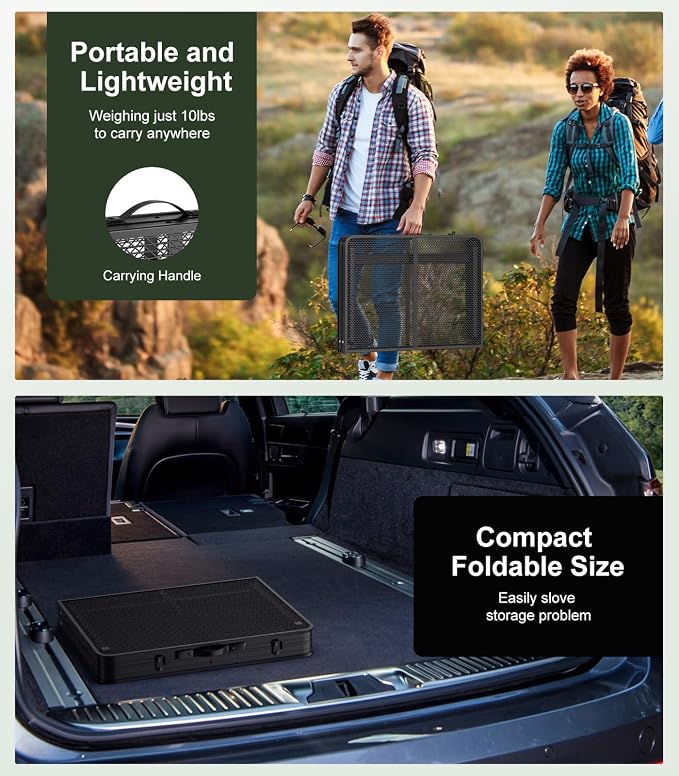 Raynesys Portable Folding Grill Table for Ourdoor, Camping, Picnic, BBQ | Foldable Grill Table with Mesh Desktop, 200lbs 3Ft Height Adjustable Metal Table, 35.4" L x 23.6" W
