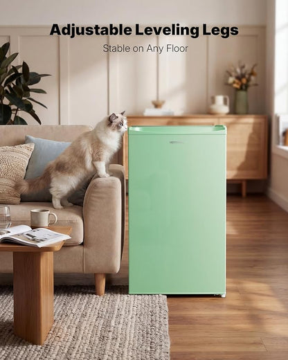 Upstreman 3.2 Cu.Ft Mini Fridge with Freezer, Green-BR321 | Adjustable Thermostat, Energy Saving, Low Noise, Reversible Door, Small Refrigerator for Dorm, Bedroom, Office