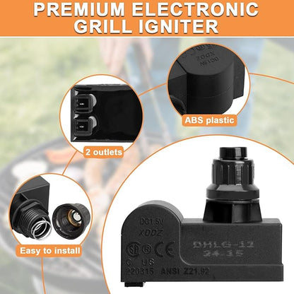 DHLG-12 Igniter 2 Outlets Universal Tact Push Button Igniter Kit for CharBroil Igniter Replacement, Nexgrill, Kenmore, Broil-Mate, Broil King, Jenn Air, Master Chef, etc., DHLG-12T igniter,AAA Battery