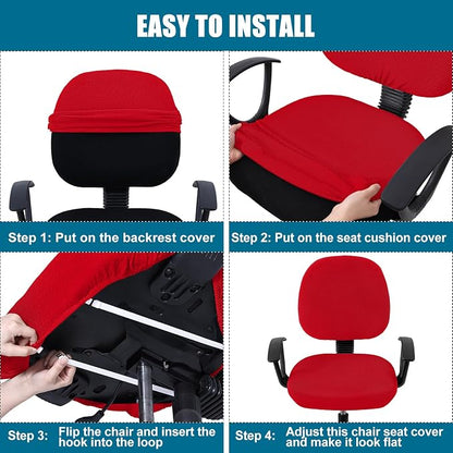 Smiry Office Computer Chair Covers for Desk Rotating Chair Protector | Stretch Jacquard Removable Washable Universal Slipcovers, Seat + Backrest Cover, Red