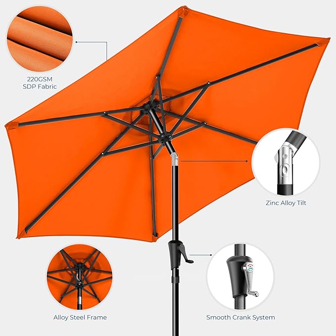 HOMSHADE 9ft Outdoor Patio Umbrella - Market Table Pool Deck Umbrella UPF50+ UV Protection with Push Button Tilt, Crank and 8 Sturdy Ribs (Neon Orange, No base)