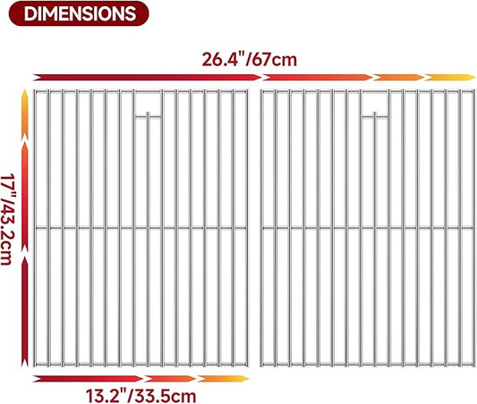 26.4’’Wx17’’D Grill Grates Replacement for Kenmore: 122.16119,Silver Stainless Steel Grill Grate for Nexgrill 720-0830D,2Pack Grill Grates for Members Mark Models: 720-0830F