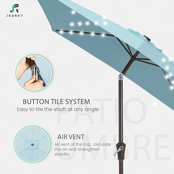 JEAREY 6.5x10' Rectangle LED Lighted Umbrella Patio Umbrella Outdoor w/Tilt | Solar Market Umbrellas with 6 Sturdy Ribs, UV Protection Waterproof Sunproof for Pool, Deck, Backyard(Lake Blue)