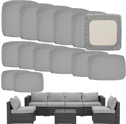 Outdoor Cushion Covers Replacement 14 Pcs, Grey | Patio Cushion Covers fit for 7Pieces 6-Seater Wicker Rattan Sectional Couch Sofa Outdoor Cushion Slipcovers Set