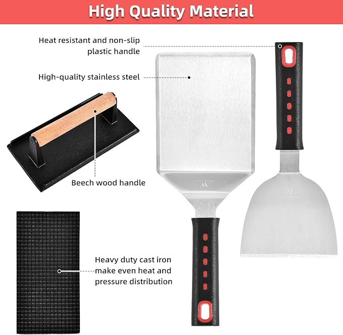 VIKEYHOME Griddle Accessories Kits, 30 Pcs Griddle Grill Tools Set, Professional Grill BBQ Spatula Set with Basting Cover, Spatula, Scraper, Bottle, Tongs, Egg Ring