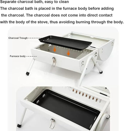 BBQ Barbecue Grill, Portable BBQ Charcoal Barbecue Grill, Barbecue Grill for Outdoor Camping Garden Picnic Trip Beach, with Handle,Black