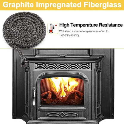 1-00-37525 Woodstoves Door Gasket for Harman Oakwood & Oakleaf Woodstoves, Harman Accentra FS Pellet Stove, 1/2'' x 5FT High Temperature Graphite Impregnated Fiberglass Seal Rope Replacement.