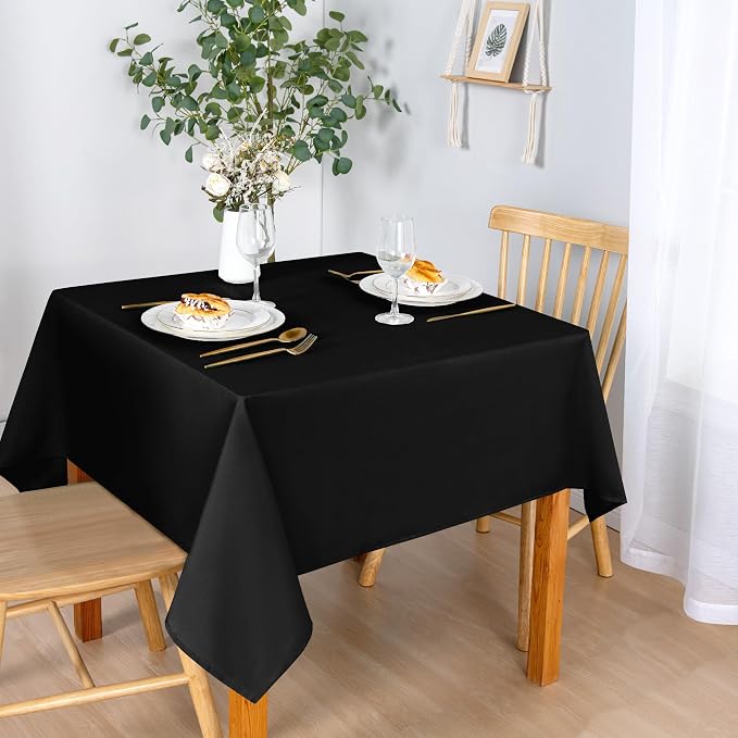 DWCN Square Tablecloth - 30 x 30 Inch - Waterproof Stain and Wrinkle Resistant Washable Table Cloth, Decorative Fabric Table Cover for Kitchen Dining Room Party and Outdoor Use, Black