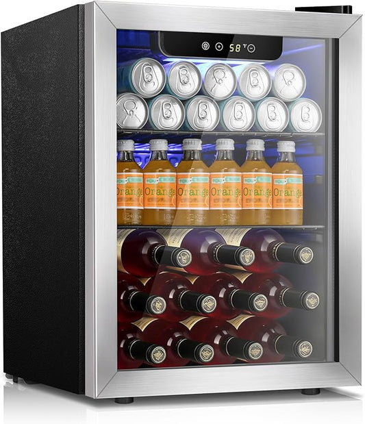 Kismile 18 Bottle Freestanding Wine Cooler Refrigerator, 1.7 Cu. Ft Mini Wine Fridge with Digital Temperature Control, Single Zone Cooling, Double-Layer Glass Door & Removable Shelves, 40-61°F