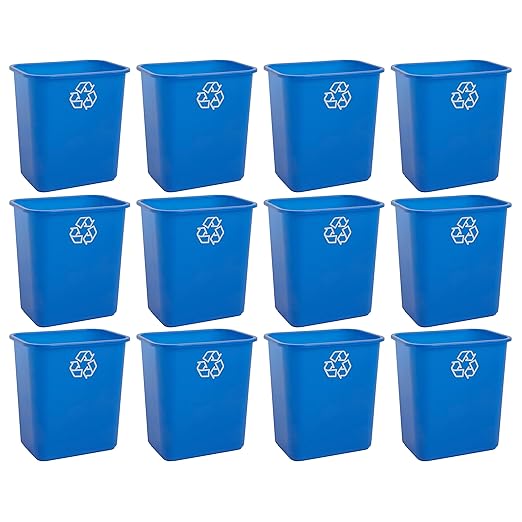 United Solutions 7.7 Gallon Recycling Wastebasket, 12Pack, Blue, Under Desk | Slim 30.8-quart recycling bins fit small spaces in offices, kitchens, dorms, and homes with an easy-to-clean design