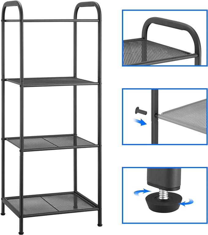 MAX Houser Storage Rack with Shelf,Industrial Style Extendable Plant Stand, Standing Shelf Units for Kitchen, Bathroom, Office,Living Room, Balcony, Kitchen (Charcoal Gray, 4 Tier)