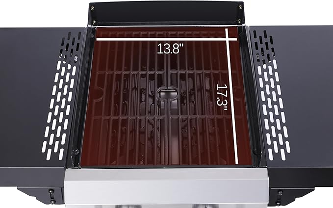 2-Burner Propane Gas BBQ Grill, Pizza Box, 24600BTU Output With Wire Enamel Cooking Grids For Outdoor Barbecue, Foldable Side Table, Hanging Basket, Stainless Steel