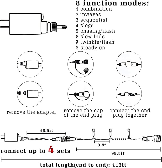 Dazzle Bright 300 LED Christmas String Lights, 100 FT Connectable Waterproof String Lights Green Wire with 8 Modes, Christmas Decorations for Indoor Outdoor Xmas Party Yard Garden (White) (Pack of 2)