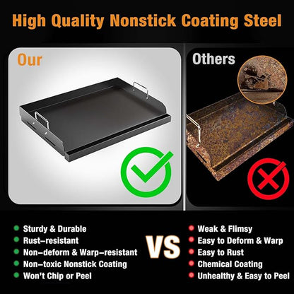 Griddle for Gas Grill, 17" x13” Universal Griddle Flat Top Plate with Removable Handles for Charcoal/Gas Stove, Nonstick Coating Cooking Griddle Plate Insert for Camping, Tailgating, Parties
