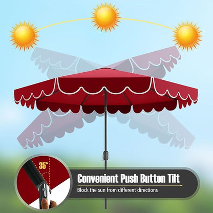 Tangkula 10 FT Patio Umbrella, 2-Tiers Scalloped Outdoor Table Market Umbrella with Tilt Adjustment, Crank, 8 Sturdy Ribs for Pool, Deck, Backyard (Red)
