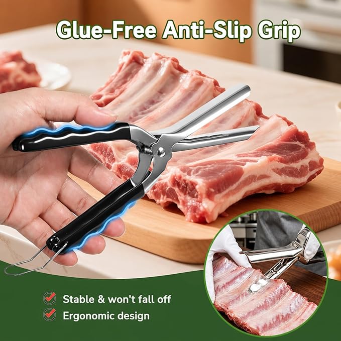 Rib Membrane Removal Tool, Stainless Steel Cooking Accessories, Ergonomic BBQ Accessories, Dishwasher Safe Grilling Accessories, Barbecue Tool Set - Gift for Men (Dark Black)