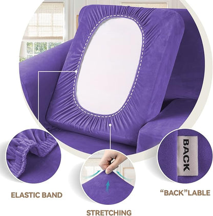 WEERRW 4 Pieces Couch Cover for Sofa Velvet Sofa Covers Washable, Purple | Sofa Covers for 3 Cushion Couch Furniture Protector Sofa Slipcovers with Non Slip Elastic Bottom, Pet Friendly, Large