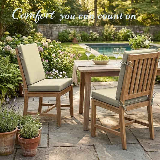 California Umbrella Outdoor Dining Chair, Set of 2 Patio Seat Cushions, 20 x 40 Inch, Premium Outdoor Memory Foam, Fade Resistant, Sunbrella Fabric, Fabric Ties, Antique Beige