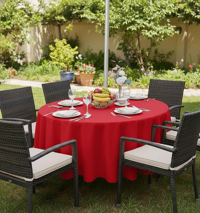 Fitable Outdoor and Indoor Tablecloth, Red, 70 Inch Round | Washable Waterproof Wrinkle Free Table Cover, Zipper and Umbrella Hole, For Spring Summer Party Picnic Camping Patio
