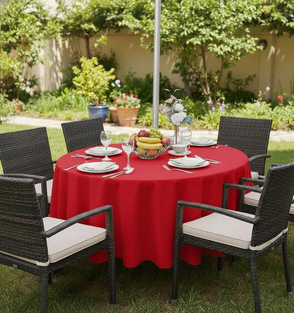 Fitable Outdoor and Indoor Tablecloth, Red, 70 Inch Round | Washable Waterproof Wrinkle Free Table Cover, Zipper and Umbrella Hole, For Spring Summer Party Picnic Camping Patio