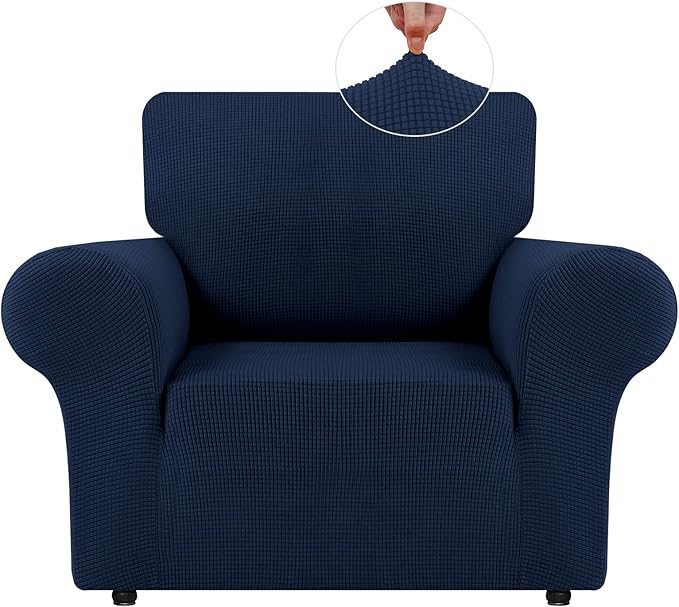 LURKA Stretch Chair Cover for Sofa, 1 Piece Armchair Slipcover, Navy | Soft Stretch Jacquard, Fits 31"-55" Armchairs, Elastic Bottom for Secure Fit, Machine Washable, Pet & Kid Friendly