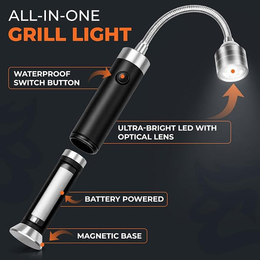 Griddle Buddy Night Chef Magnetic Grill Light - 9 Ultra-Bright LED for Barbecue, 360° Flexible Gooseneck, Water & Heat Resistant Grill Lights for Outdoor Grill Fits Most Grills - Gift for Men Dad