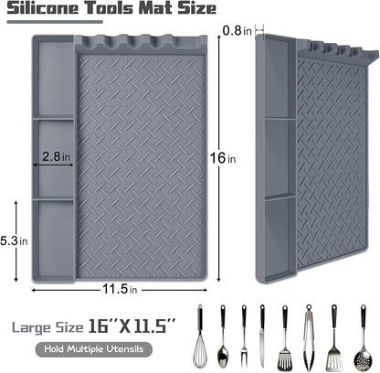 Silicone Griddle Tools Mat for Blackstone, Silicone Grill Mat with Drip Pad, Side Shelf Mats Grill Pad Spatula Mats for Outdoor Grill Kitchen Countertop, BBQ Accessories Gifts for Men (Gray)