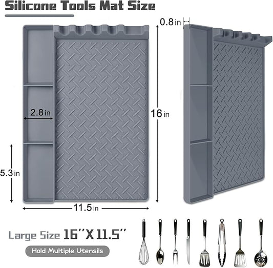 Silicone Griddle Tools Mat for Blackstone, Silicone Grill Mat with Drip Pad, Side Shelf Mats Grill Pad Spatula Mats for Outdoor Grill Kitchen Countertop, BBQ Accessories Gifts for Men (Gray)