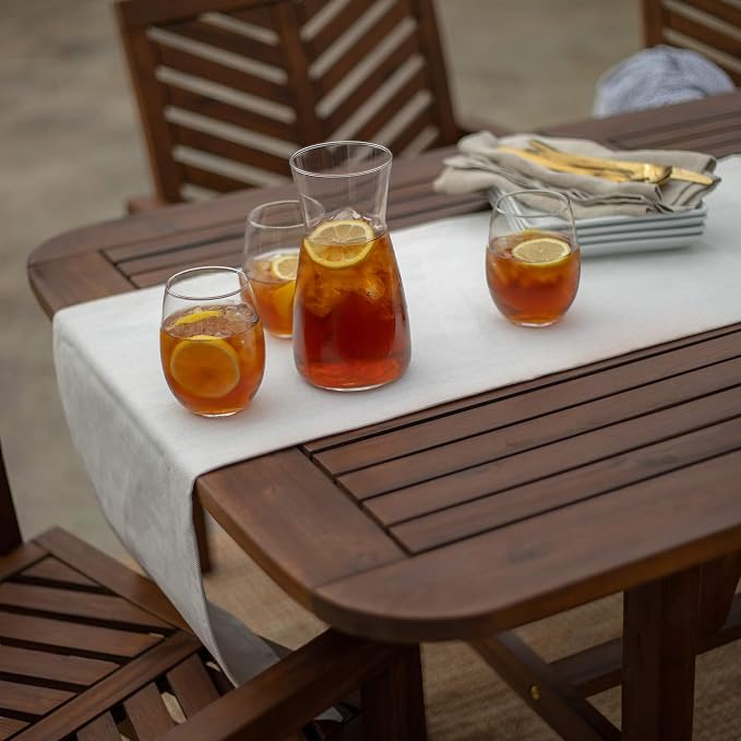 Walker Edison 4-6 Person Outdoor Wood Chevron Back Patio Furniture Dining Set Extendable Table Chairs All Weather Backyard Conversation Garden Poolside Balcony, 5 Piece, Dark Brown