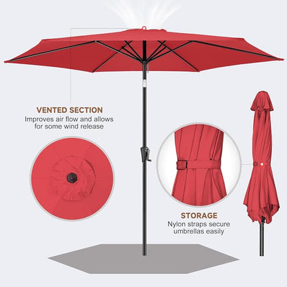 10 ft Patio Umbrella Outdoor with Push Button Tilt, Red | UV Protection, Waterproof, Large Porch Deck Umbrella for Pool, Table, Garden, Backyard, Provides Shade