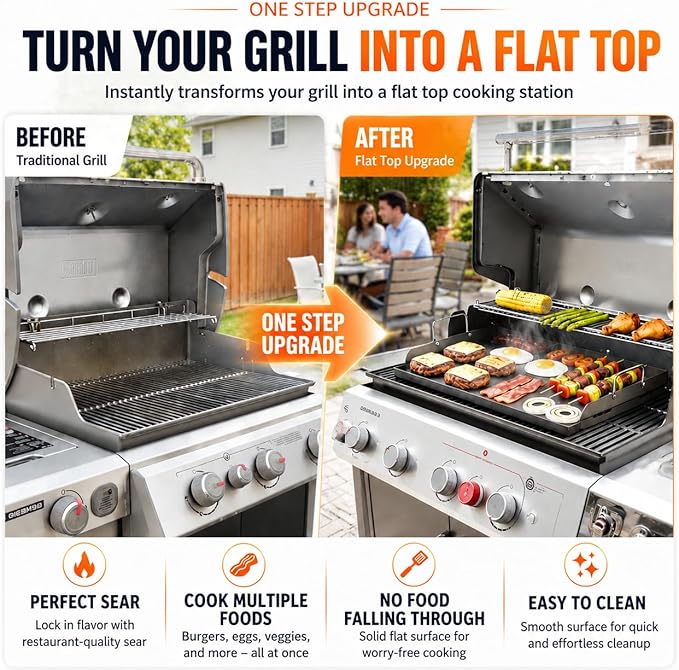 Hisencn Griddle for Gas Grill, Grill Flat Top Griddle, Stove Top Griddle for Gas Stove, 25” x 16” Grill Griddle for Weber, Blackstone, Charbroil and More, Heavy-Duty Grill Flat Top Griddle