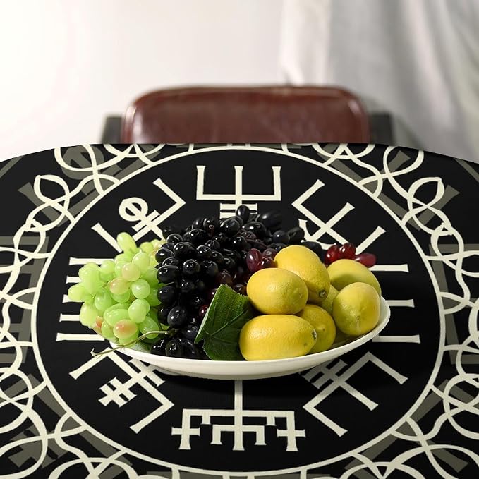 Vintage Viking Pattern Tablecloth, Viking Ancient Runic Scandinavian Celtic Seasonal Table Cloth Waterproof Wipeable Table Cover for Picnic Holiday Party Kitchen Dining 60x90