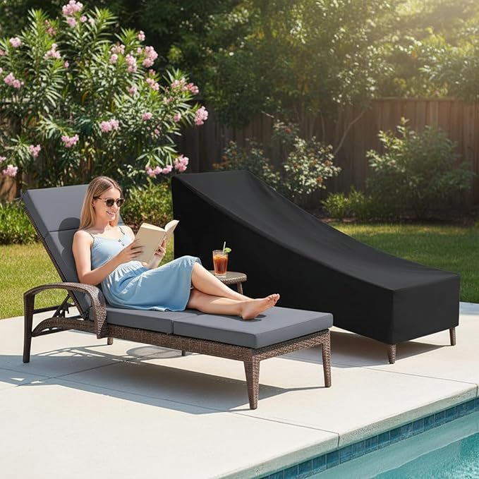 Patelai 2 Set Outdoor Chaise Lounge Cushions with Chair Covers, 70 x 21 x 3 Inch Waterproof Sun and Fade Resistant Thick Replacement Lounge Chair Cushions for Patio Poolside (Gray)