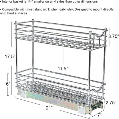 Household Essentials Glidez 2‑Tier Multipurpose Chrome‑Plated Steel Pull‑Out/Slide‑Out Under Cabinet Organizer, Chrome Finish