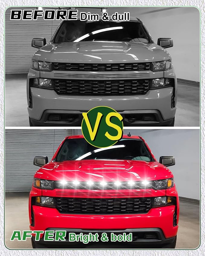 LED Grill Lights for 2019 2020 2021 Chevy Silverado Accessoreis | Clip On Front Grille Insert Light Bar Head Lamp Fits Silverado Trail Boss,WT,Custom Only