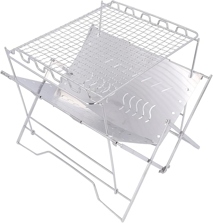 Barbeque Grill Foldable Stable Base Stainless Steel Wood Burning Charcoal Grill, Portable Multi Purpose Outdoor BBQ Grill with Storage Bag for Camping Picnic