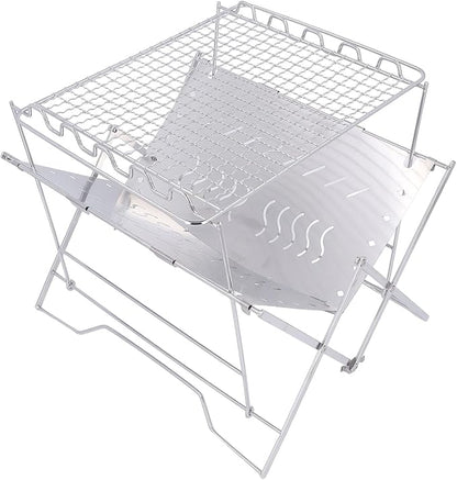 Barbeque Grill Foldable Stable Base Stainless Steel Wood Burning Charcoal Grill, Portable Multi Purpose Outdoor BBQ Grill with Storage Bag for Camping Picnic